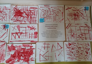 Galeria prac dzieci prezentująca wykonanie zadania techniką TWAL