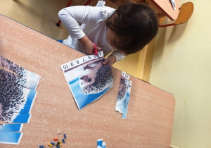 Jowitka wycina puzzle z jeżem