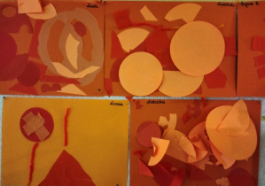 zdjęcie przedstawia abstrakcjne prace w odcienaich koloru pomarańczowego