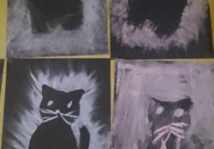Prace plastyczne przedstawiające czarne koty