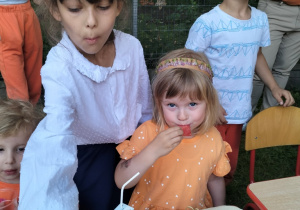 dzieci podczas piknikowego poczęstunku