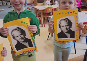 Franek i Zosia prezentują portret M. Montessori