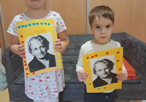 Marika i Maciuś prezentują portret M. Montessori