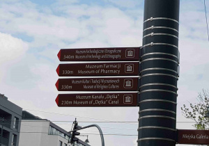 Tablica informacyjna dotycząca muzeów w Łodzi