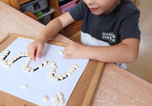 Jasio układa fasolę w kształt fali