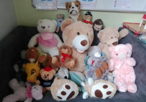 Misie siedzące na sofie