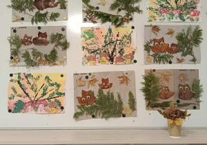 Prace plastyczne wykonane przez dzieci - grzyby i sowy