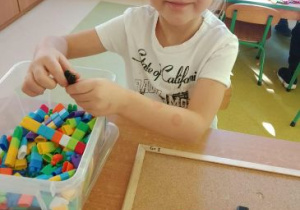 Liwia konstuuje z klocków flagę Polski