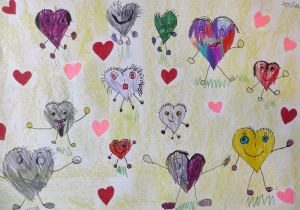 Praca plastyczna: ,,Rodzinka serduszek".