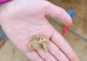 Dziecko demonstruje znalezioną kość dinozaura.
